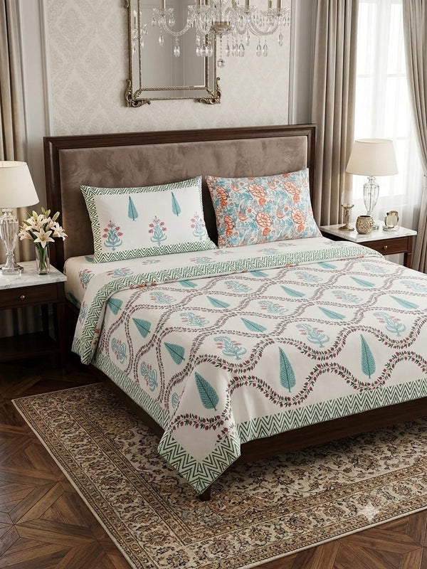 Handblock Cotton Bedsheet Set - Super King Size ( 108 * 108 Inches )
