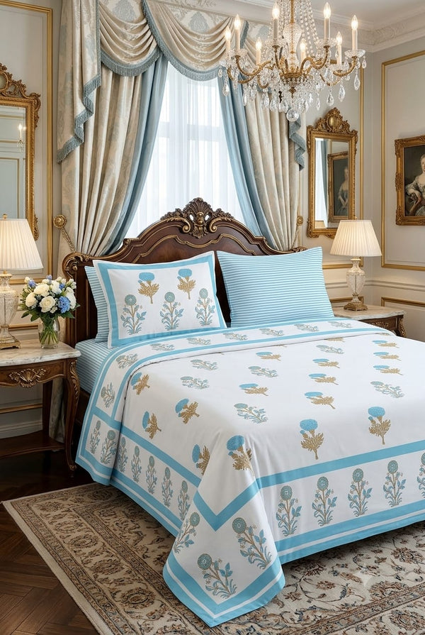 Handblock Cotton Bedsheet Set - Super King Size ( 108 * 108 inches)
