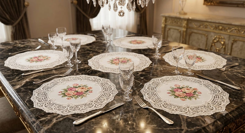 Floral Print With Lace Work Place Mat
