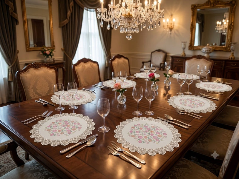 Floral Print With Lace Work Place Mat
