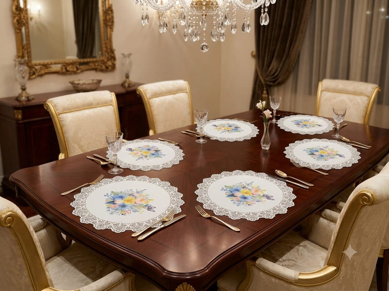 Floral Print With Lace Work Place Mat