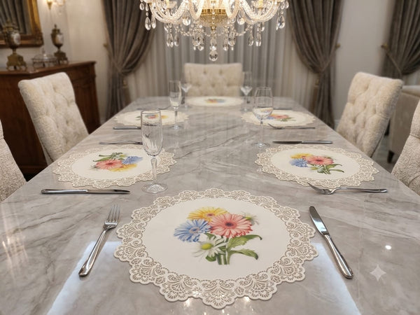 Floral Print With Lace Work Place Mat