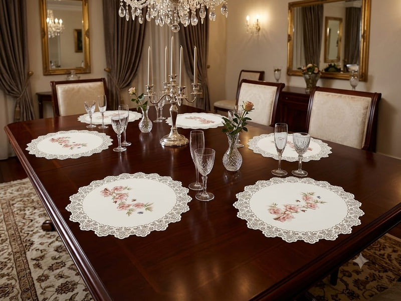 Floral Print With Lace Work Place Mat