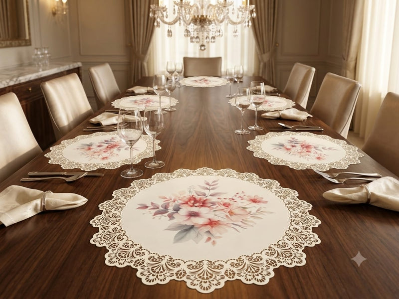 Floral Print With Lace Work Place Mat