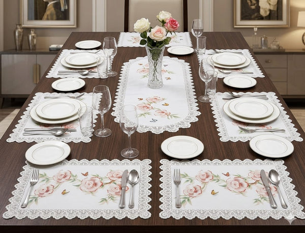 Premium Floral PVC Table Runner & Mat Set
