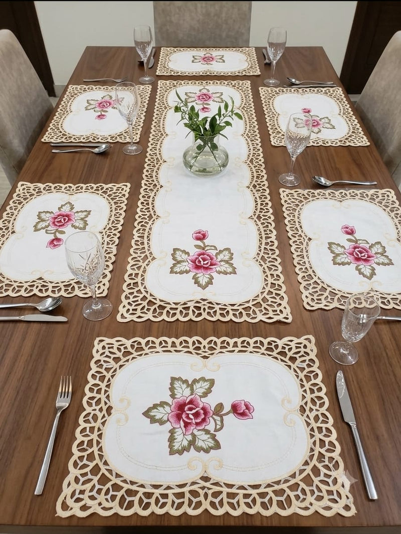Beautiful Cutwork Table Runner & Mat Sets