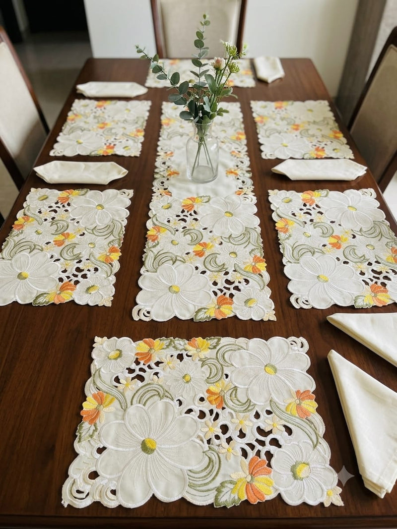 Beautiful Cutwork Table Runner & Mat Sets