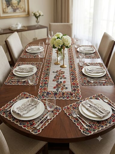 Luxury Beaded Table Runner and Mat Set