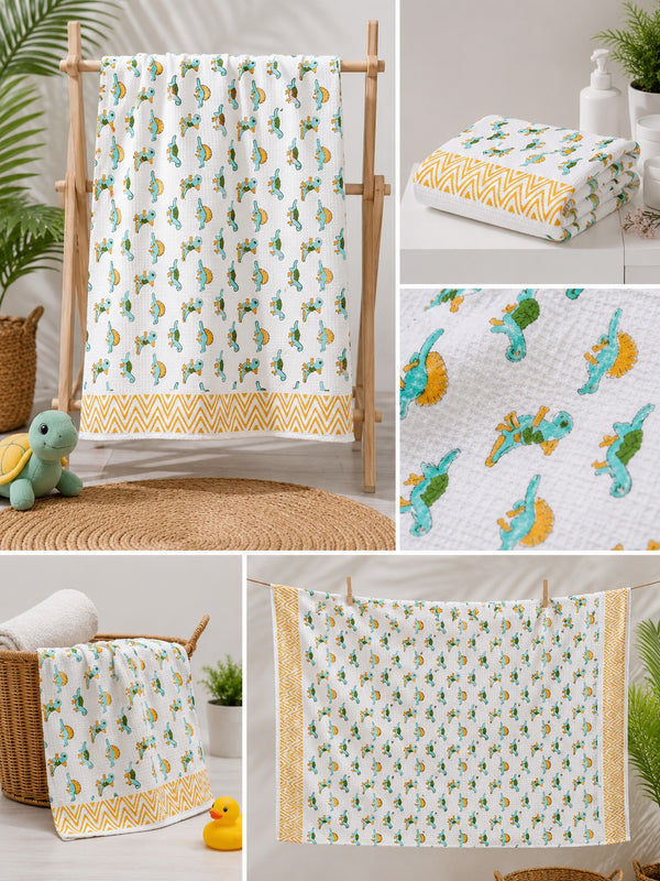 Premium Hand Block Print Waffle Kids Bath Towel
