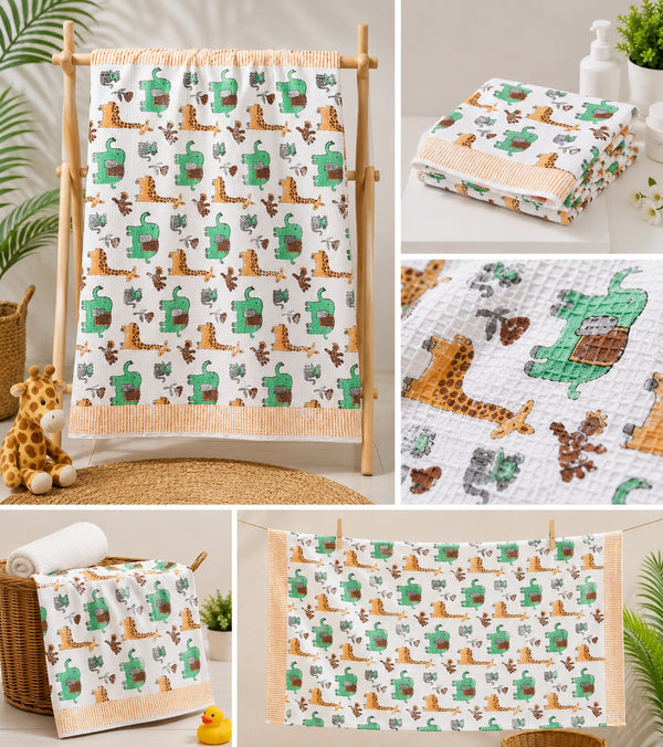 Premium Hand Block Print Waffle Kids Bath Towel