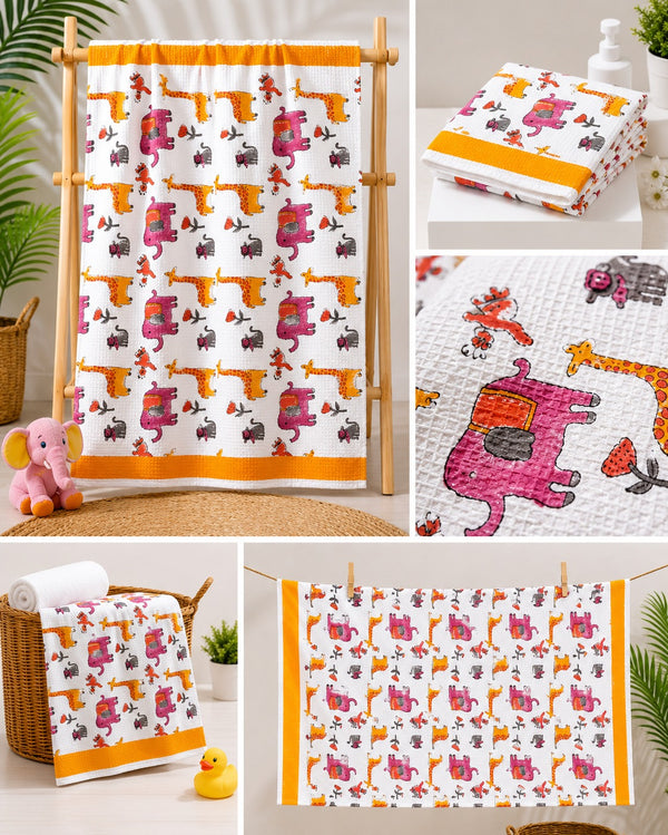 Premium Hand Block Print Waffle Kids Bath Towel
