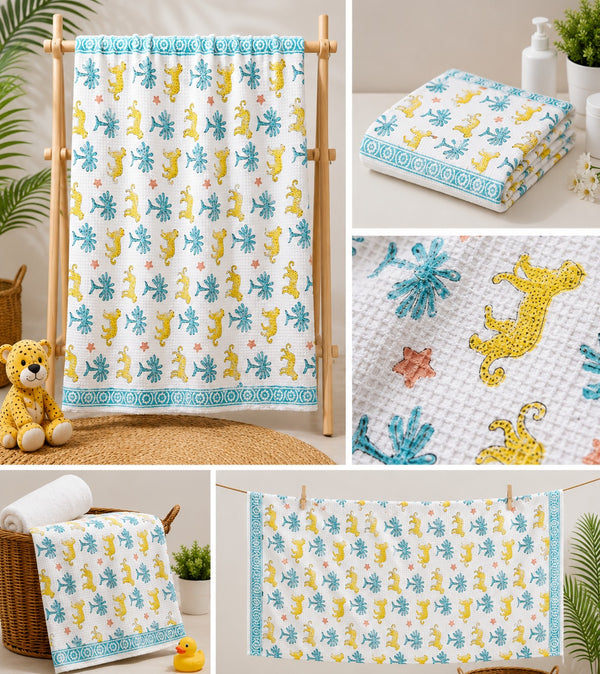 Premium Hand Block Print Waffle Kids Bath Towel