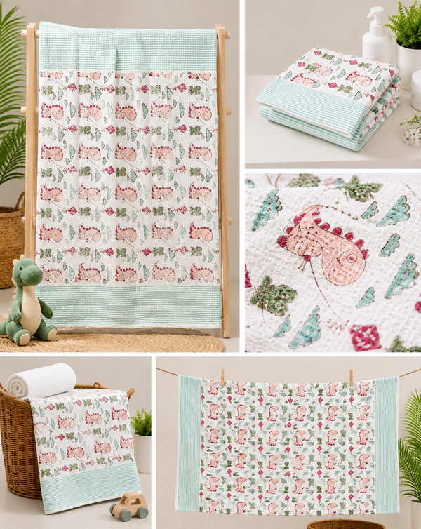 Premium Hand Block Print Waffle Kids Bath Towel