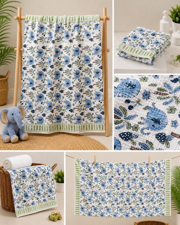 Premium Hand Block Print Waffle Kids Bath Towel