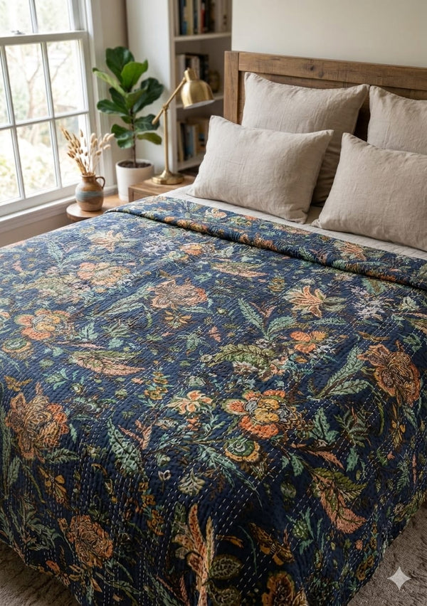 Luxury Pure Cotton Kantha Bedcover