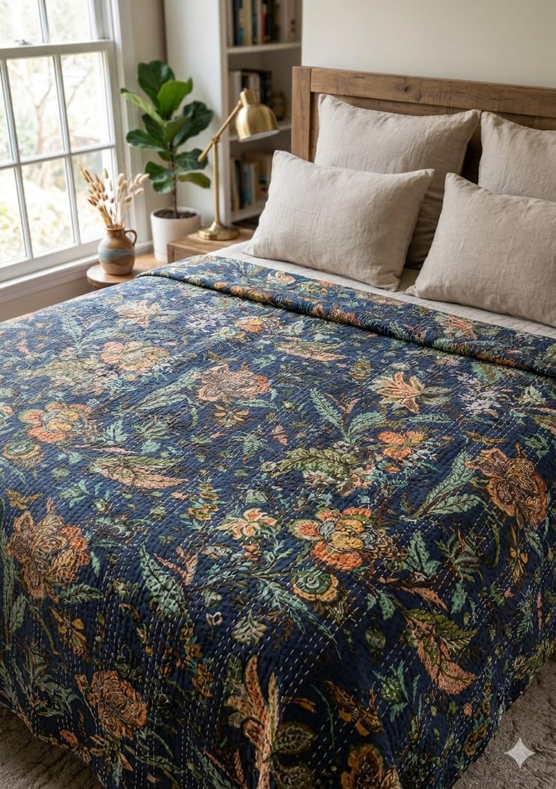 Luxury Pure Cotton Kantha Bedcover