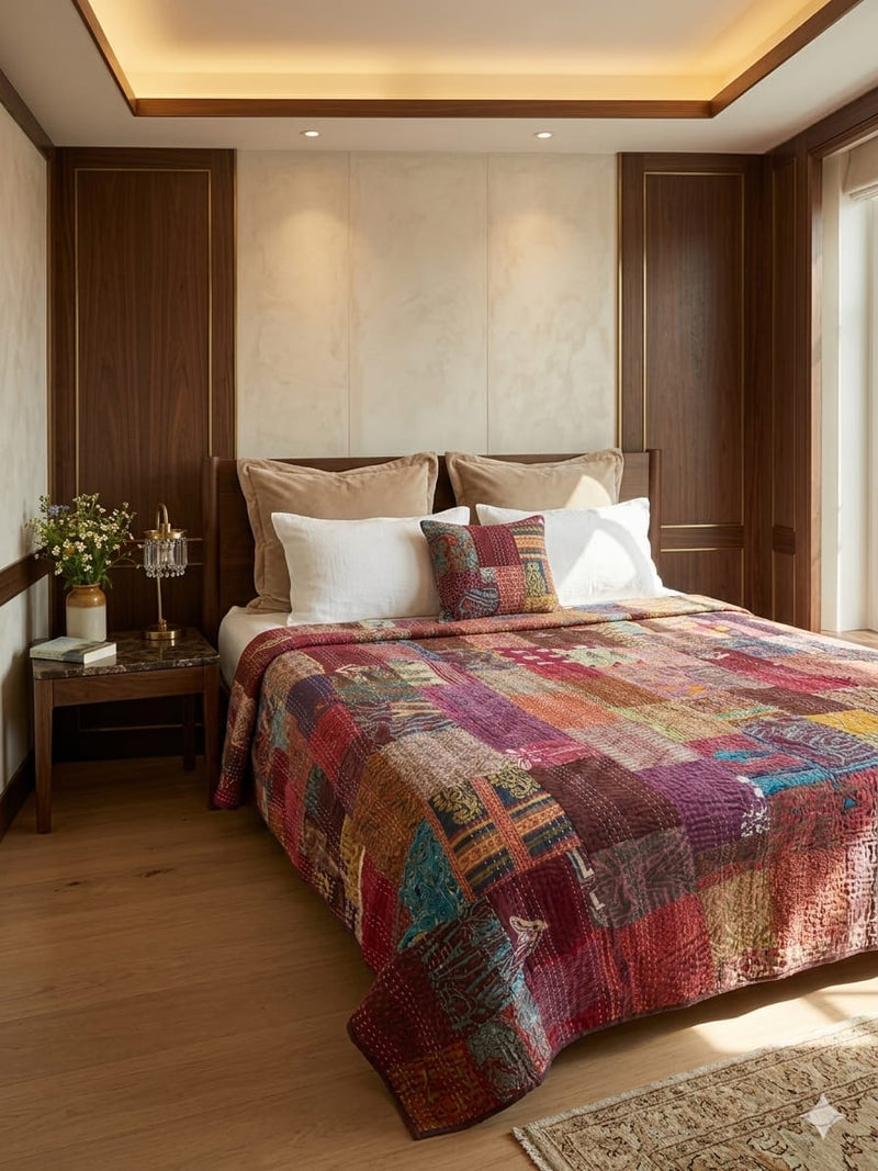 Luxury Pure Cotton Kantha  Bedcover