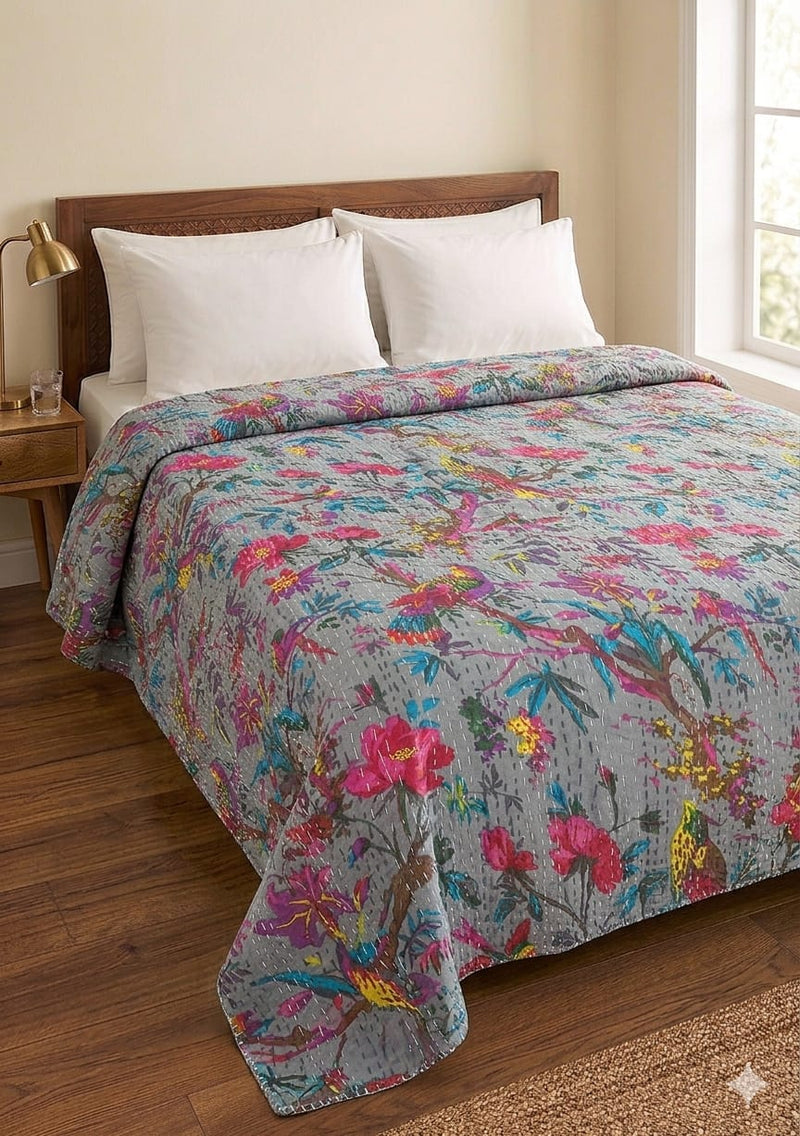 Luxury Pure Cotton Kantha Bedcover