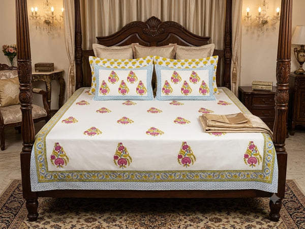 Handblock Cotton Bedsheet Set – Super King Size (108 × 108 Inches)