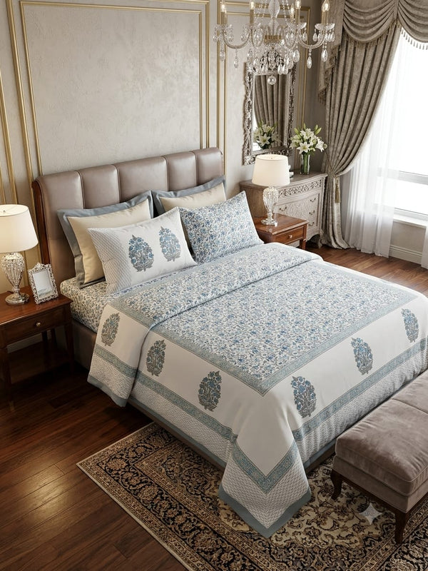 Handblock Cotton Bedsheet Set – Super King Size (108 × 108 Inches)