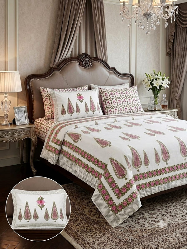 Handblock Cotton Bedsheet Set- Super King Size ( 108 * 108 ) inches)