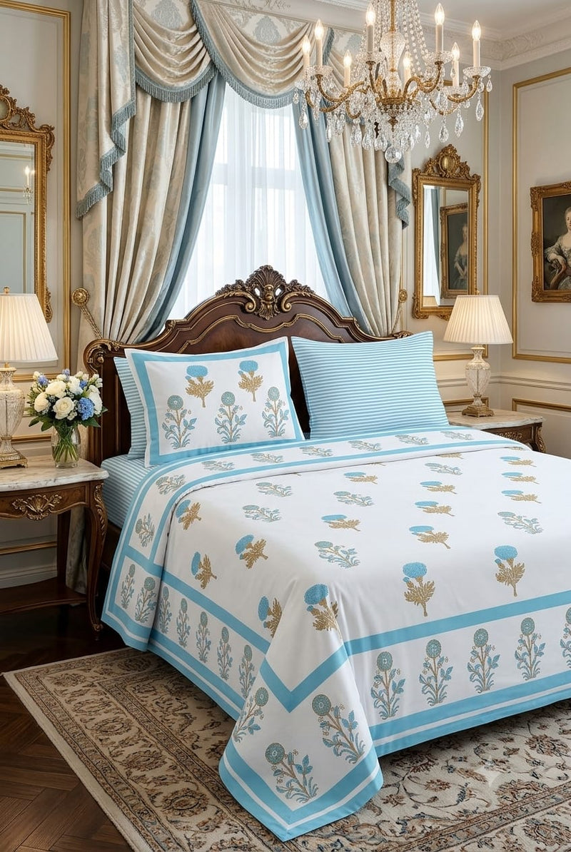 Handblock Cotton Bedsheet Set - Super King Size ( 108 * 108 inches)