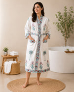 Handblock Printing Waffle Cotton Bathrobe