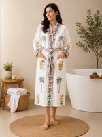 Handblock Printing Waffle Cotton Bathrobe