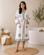 HandBlock Printing Waffle Cotton Bathrobe