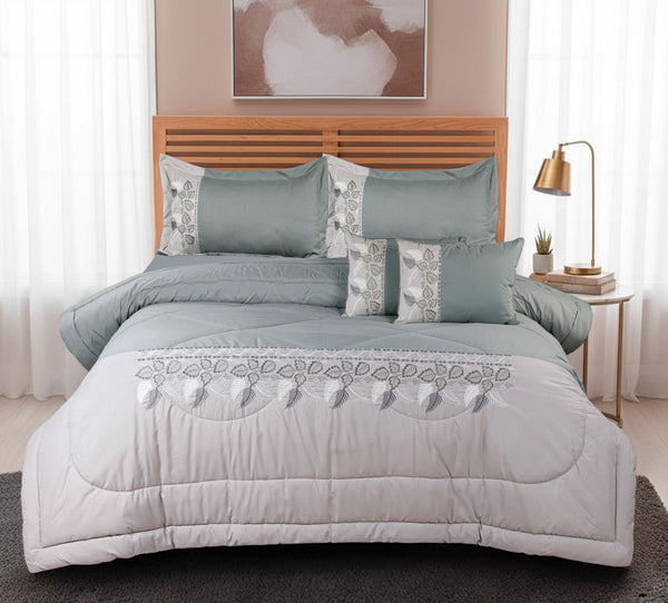 Premium Embroidered Quilted Bedcover Set – King Size (6 Pieces)